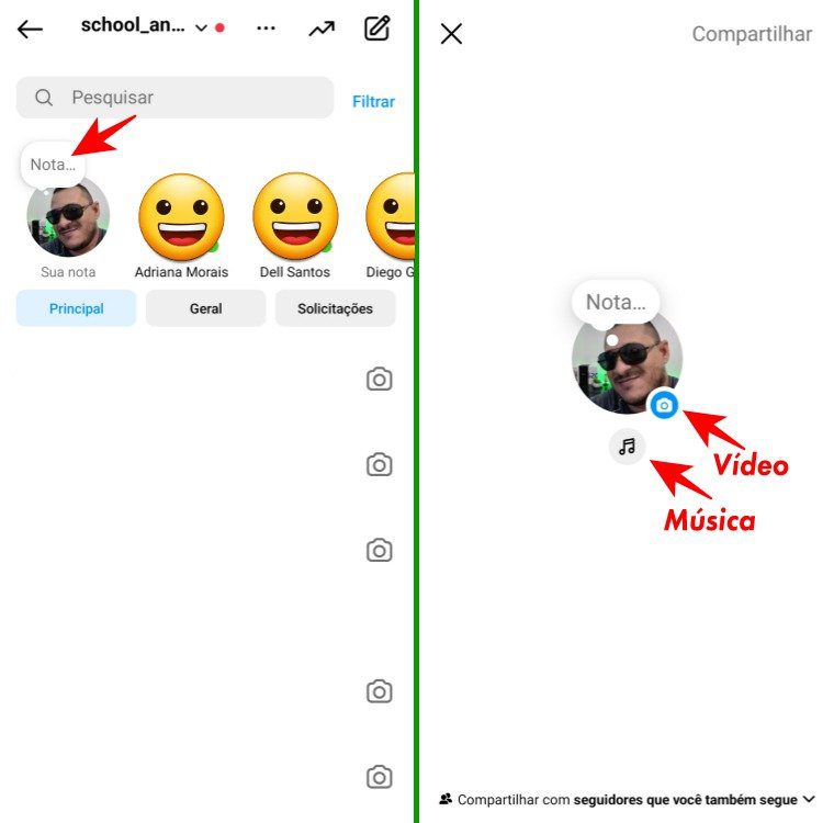 como adicionar vídeos e áudios no notas do Instagram - School Android br