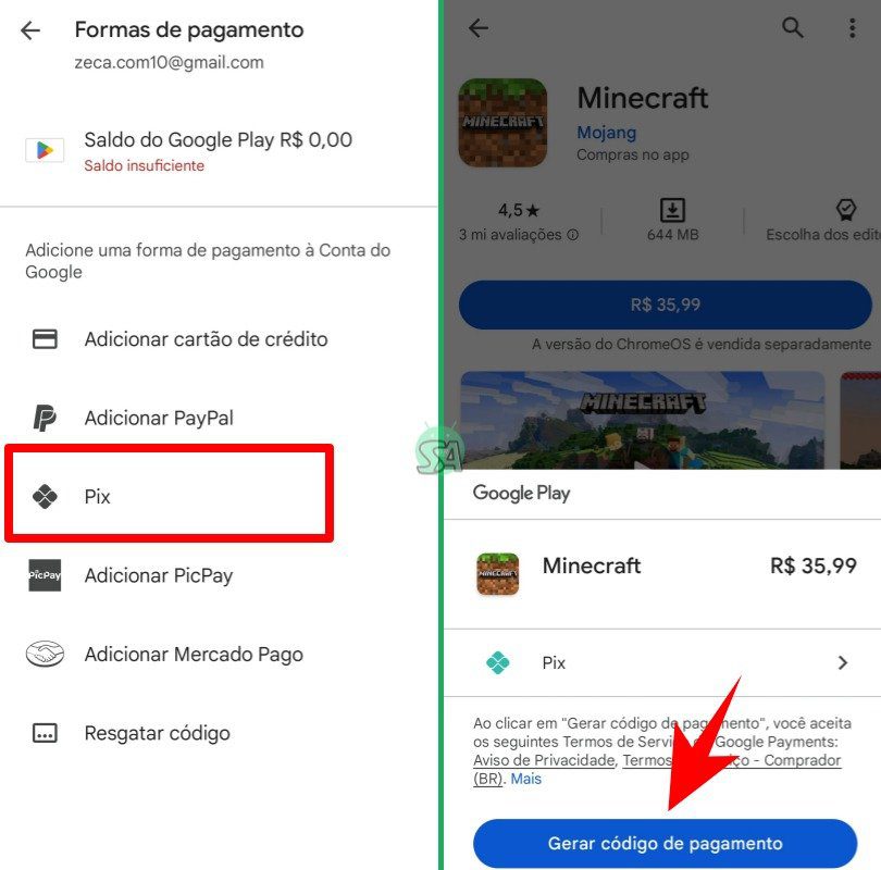 como usar pix na play store