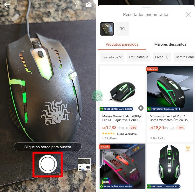 pesquisar produtos com a câmera do celular na shopee