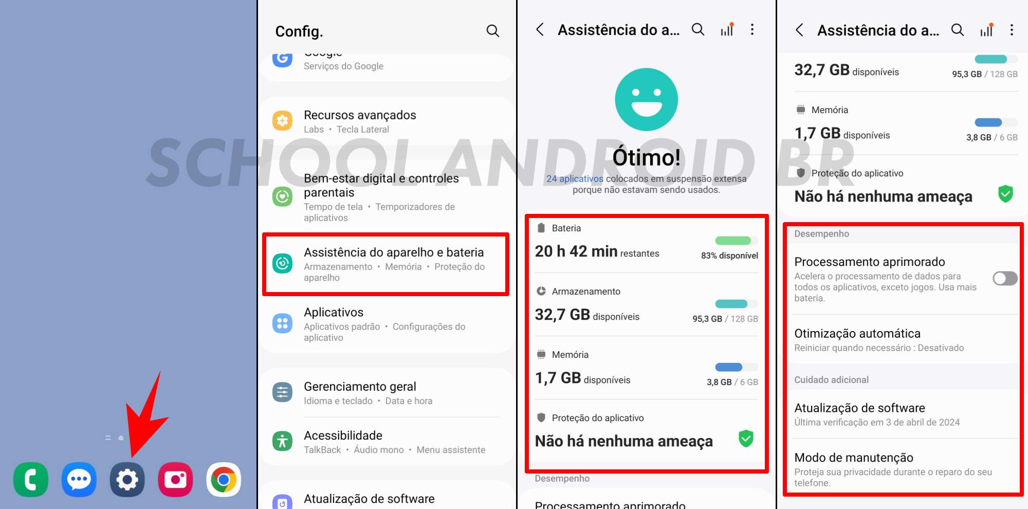 Assistência do aparelho e bateria em celulares Samsung