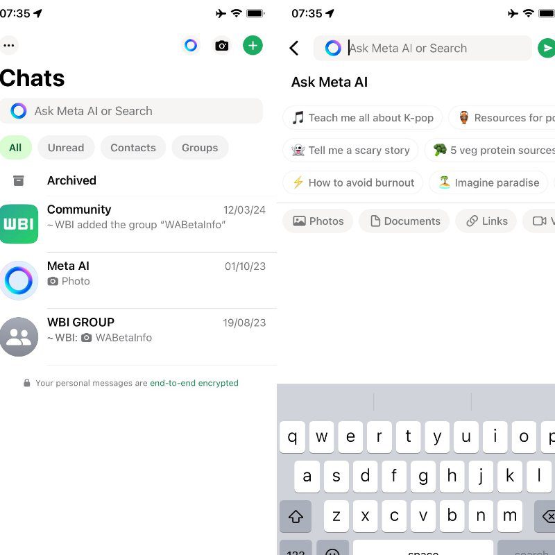 Meta testa AI no WhatsApp em diferentes Países