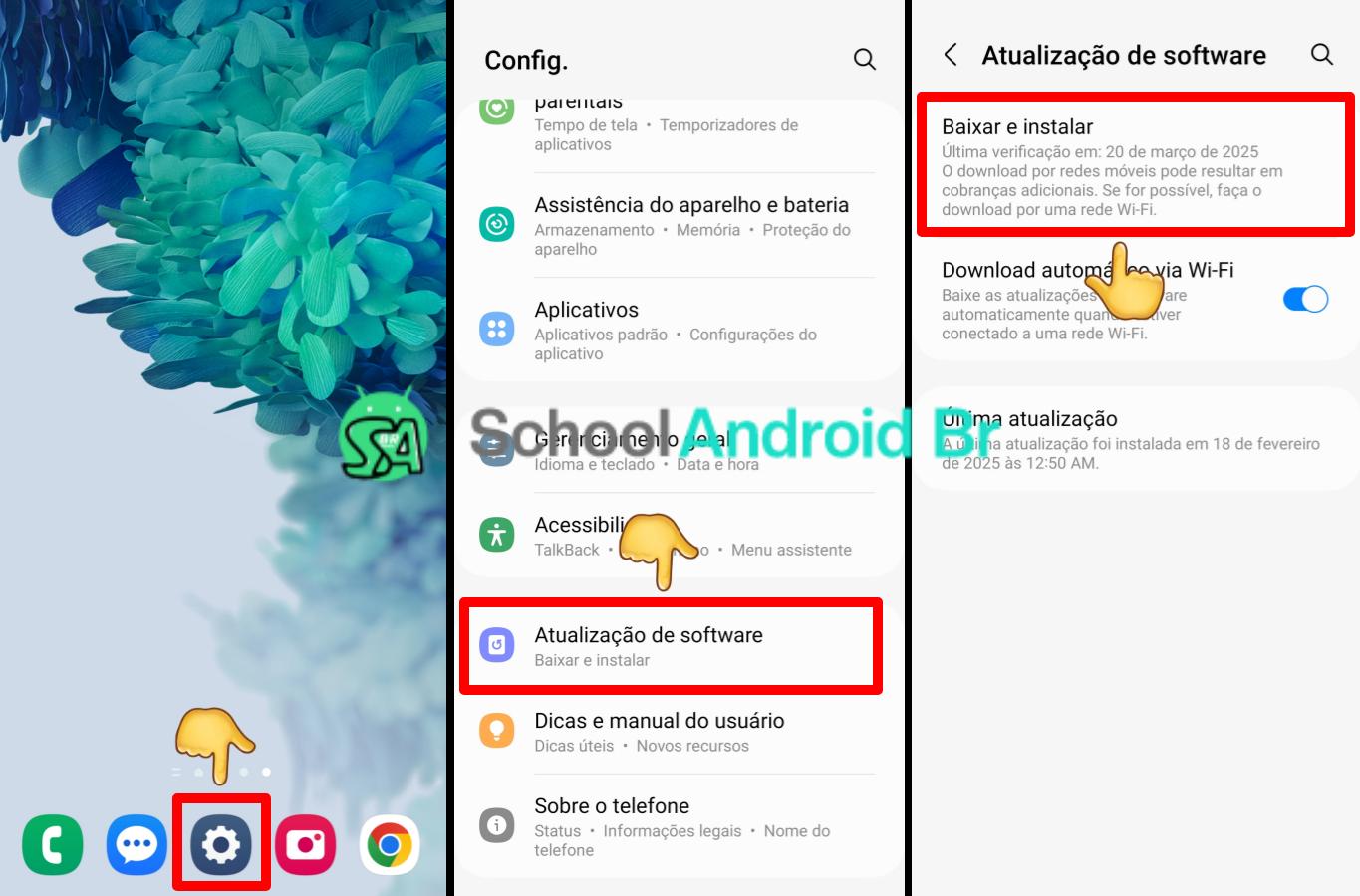 Configurações apresenta falhas continuamente no Android: causas e soluções - School Android Br atualizar software no Samsung Galaxy manualmente