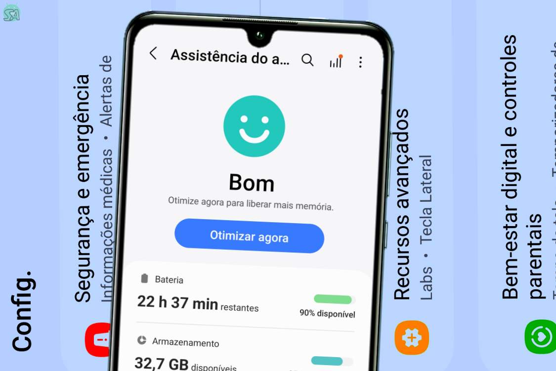 Como usar o Assistência do aparelho e bateria em celulares Samsung