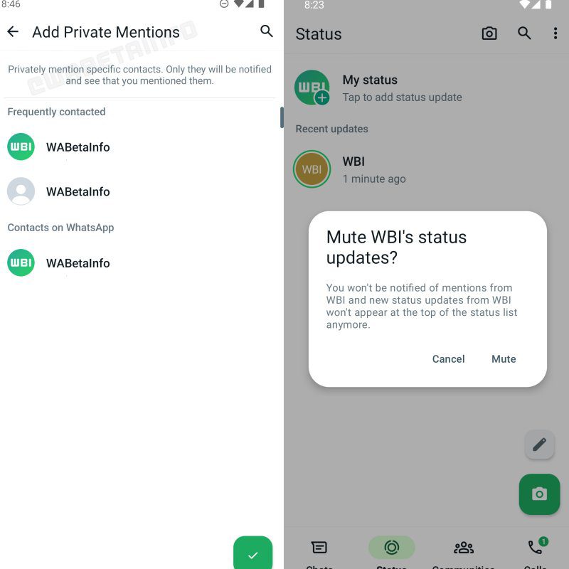 whatsapp de menção privada em status