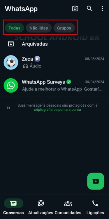 WhatsApp novos filtros de conversas na tela inicial