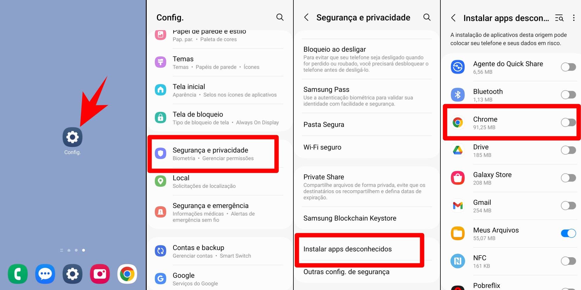 ativando opção instalar apps desconhecidos em configurações