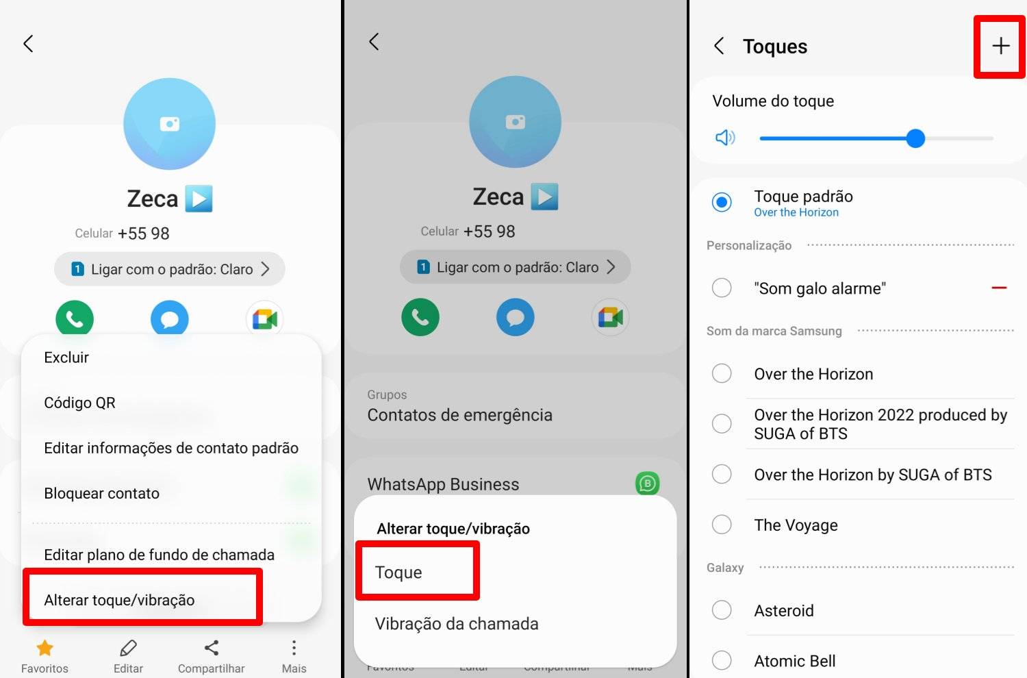 como colocar música em contatos em celulares Samsung