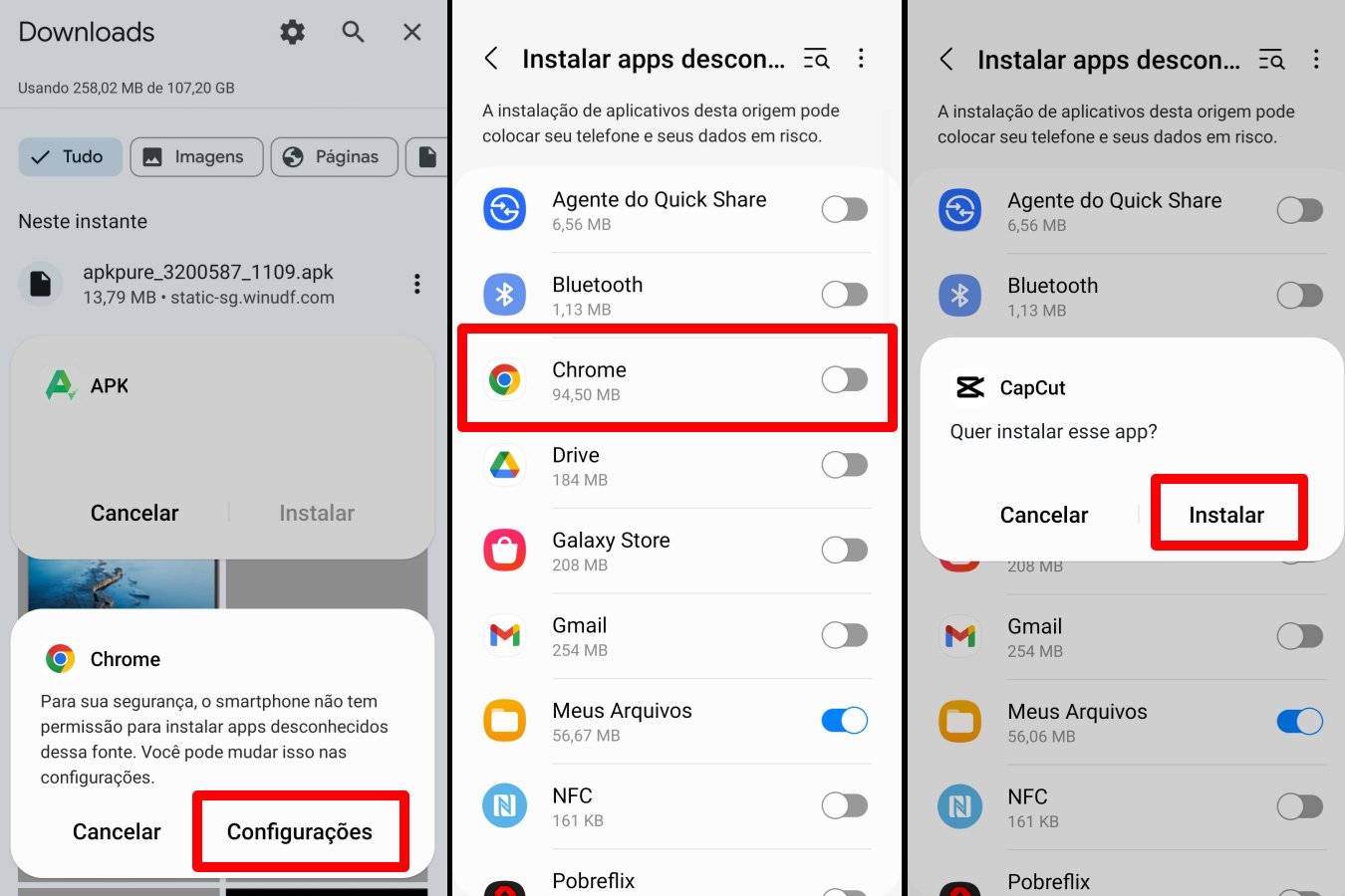 Instalando aplicativos baixados do Google no Android