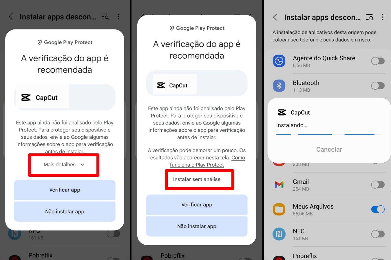 instalar aplicativos baixados do Google