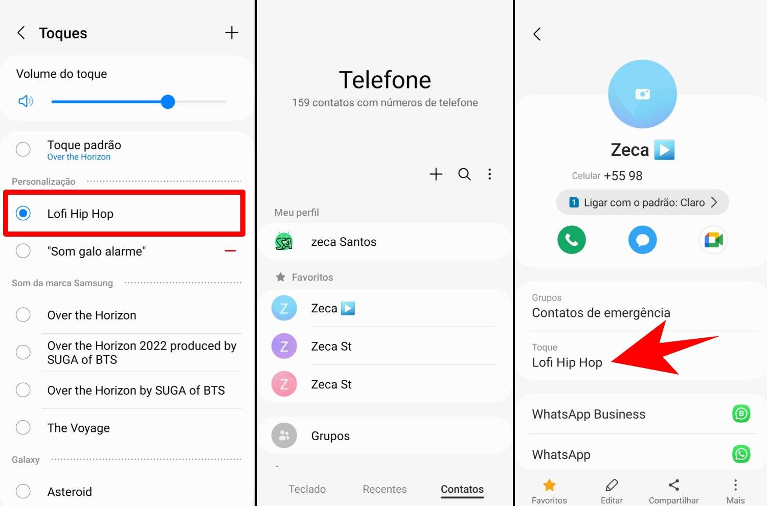 como colocar música em contatos em celulares Samsung