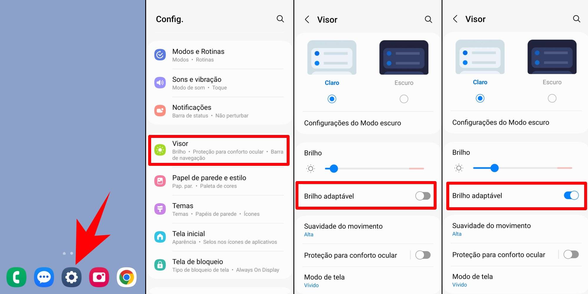 como ativar brilho adaptável no Android