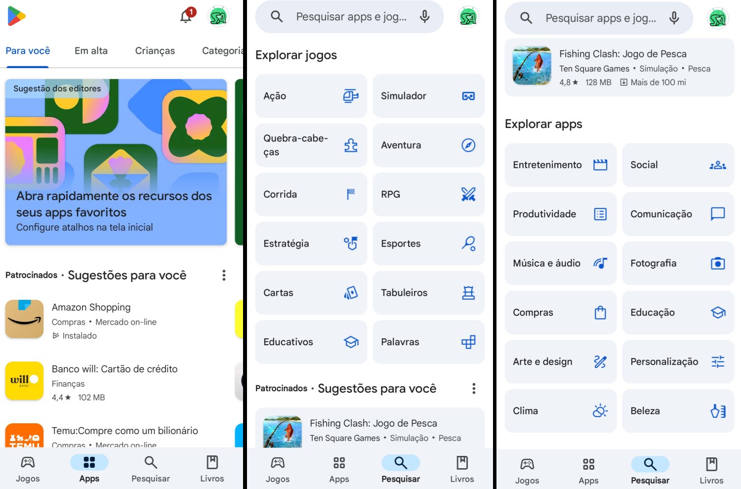 Google play store nova aba de pesquisa