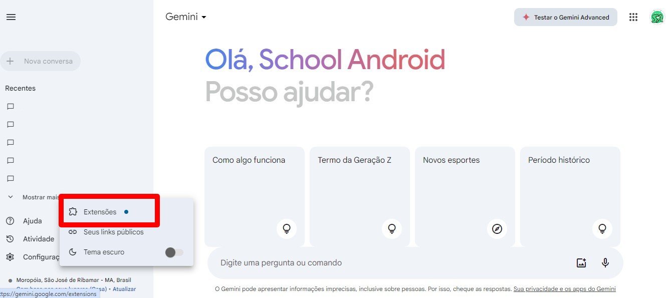 ativar extensões do Google Gemini no computador (PC)