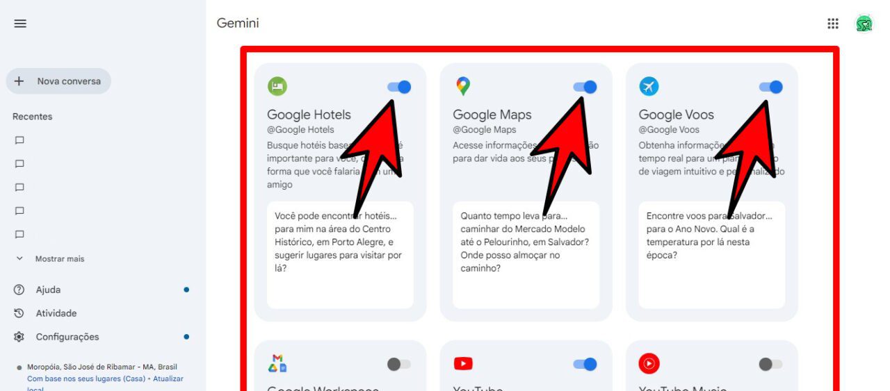 ativar extensões do Google Gemini no computador (PC)