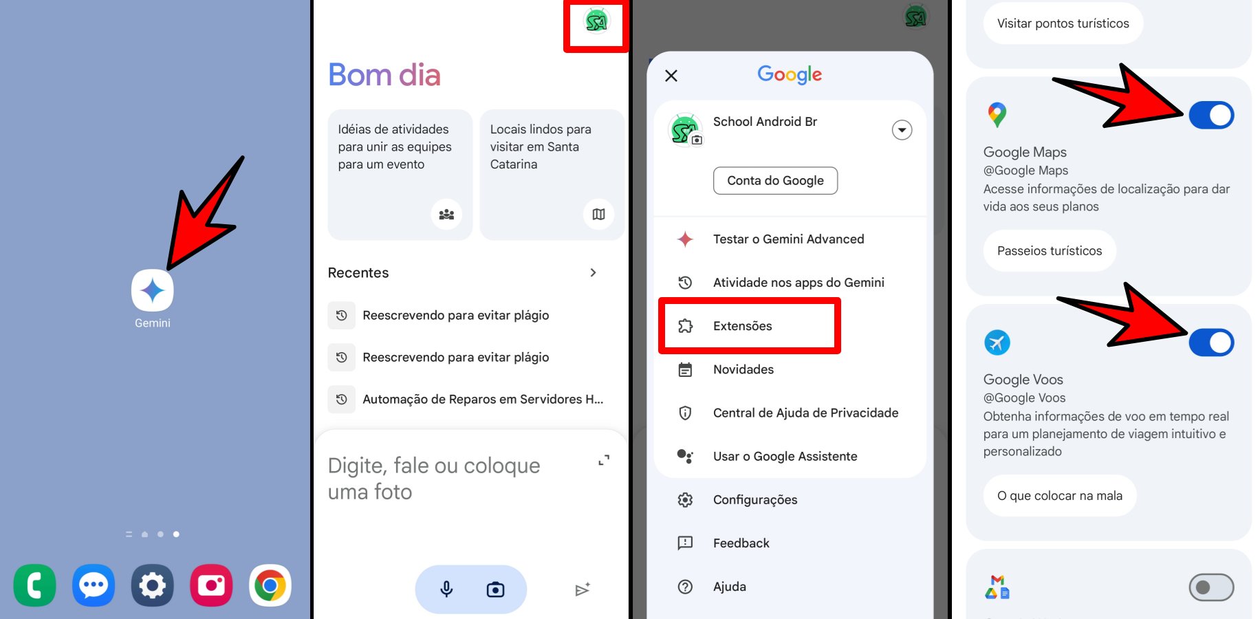 ativar extensões do Google Gemini no celular