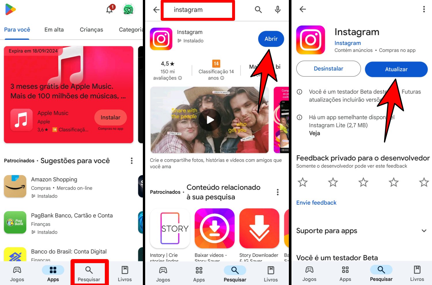 como atualizar Instagram no Android