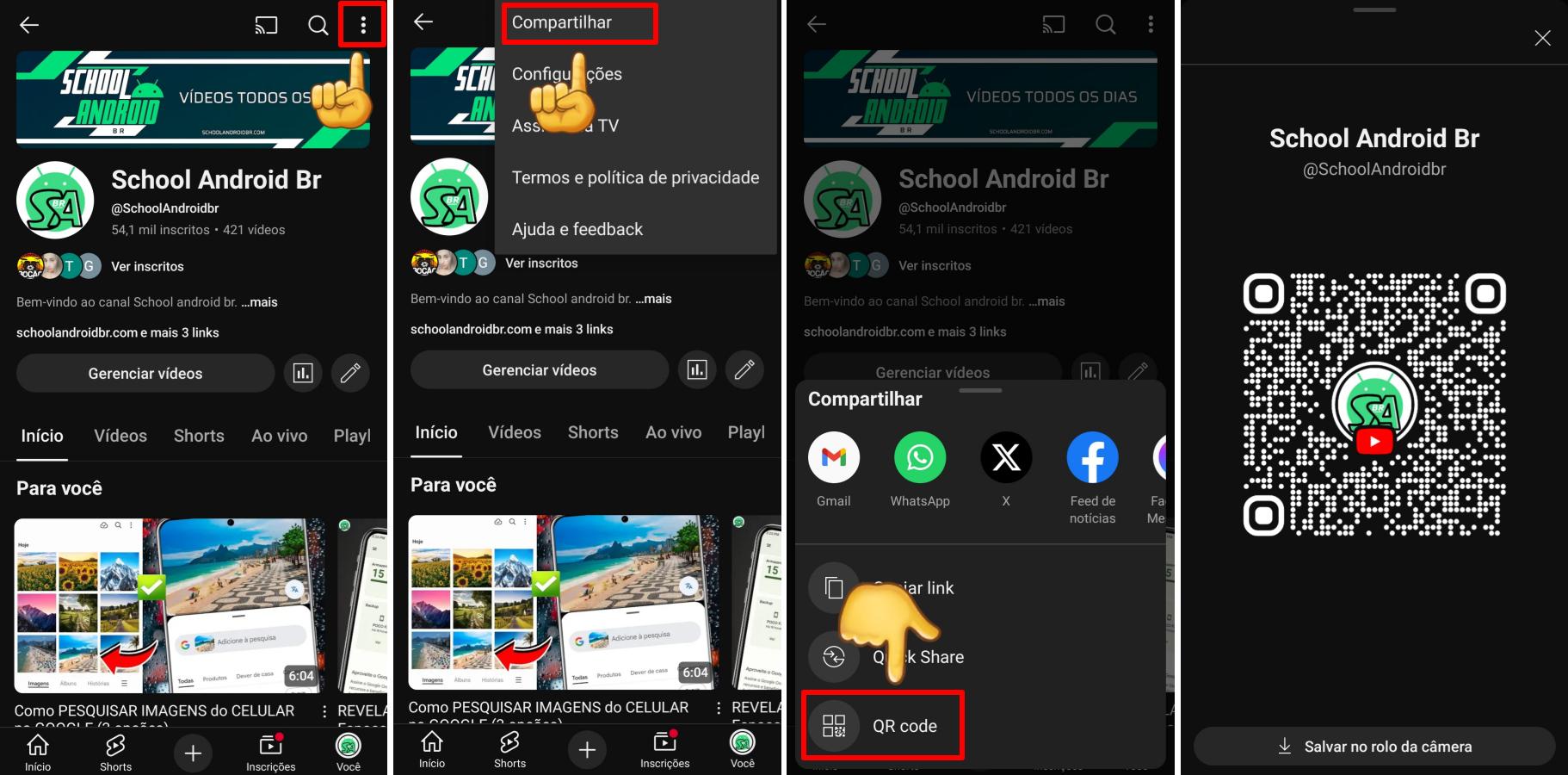 Como compartilhar canais do YouTube usando QR Code - School Android Br compartilhando canal do YouTube via QR Code (imagem School Android Br)