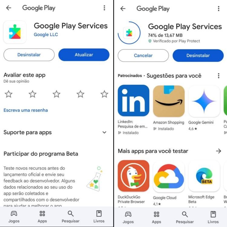 atualizações Google play services