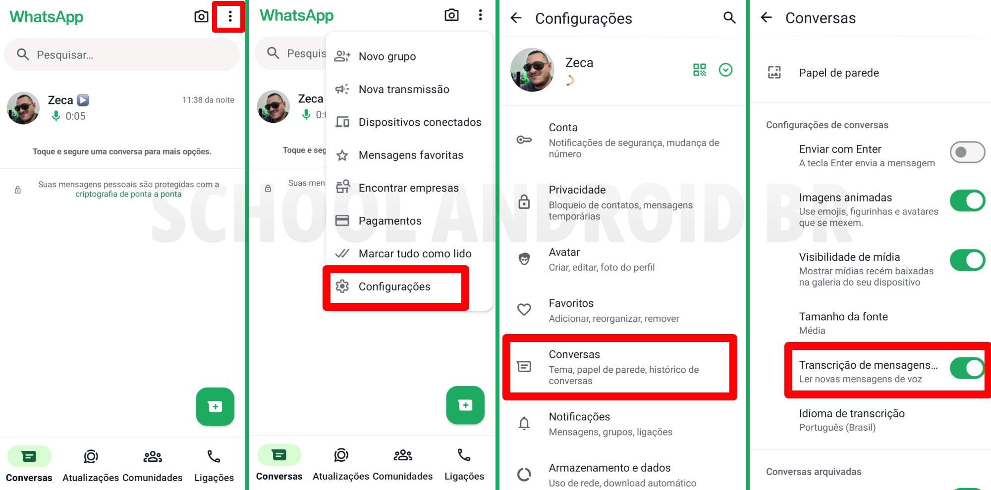 como desativar transcrição de mensagens no whatsapp