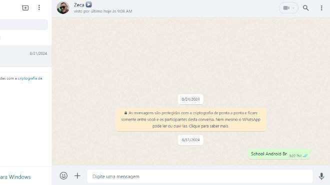 whatsapp Web tela de conversa