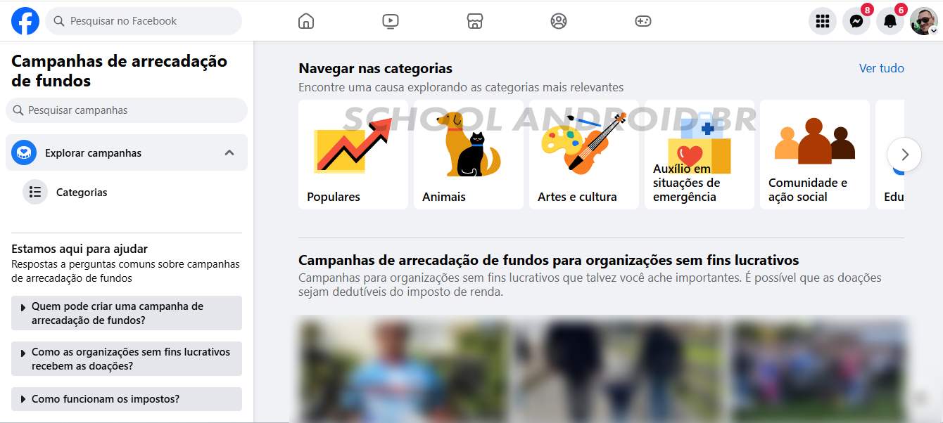 Campanhas arrecadação de fundos no Facebook