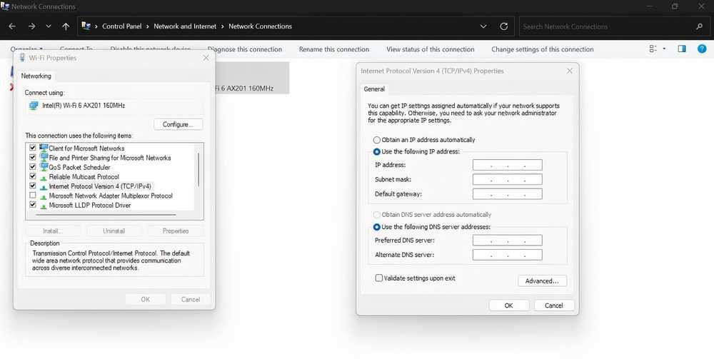 captura de tela de configurações de dns