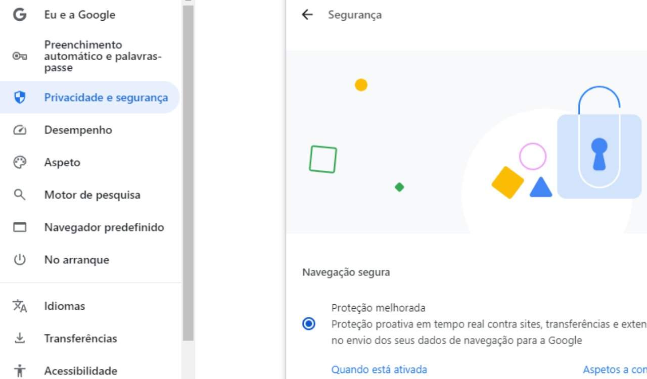 como ativar a proteção melhorada no Google