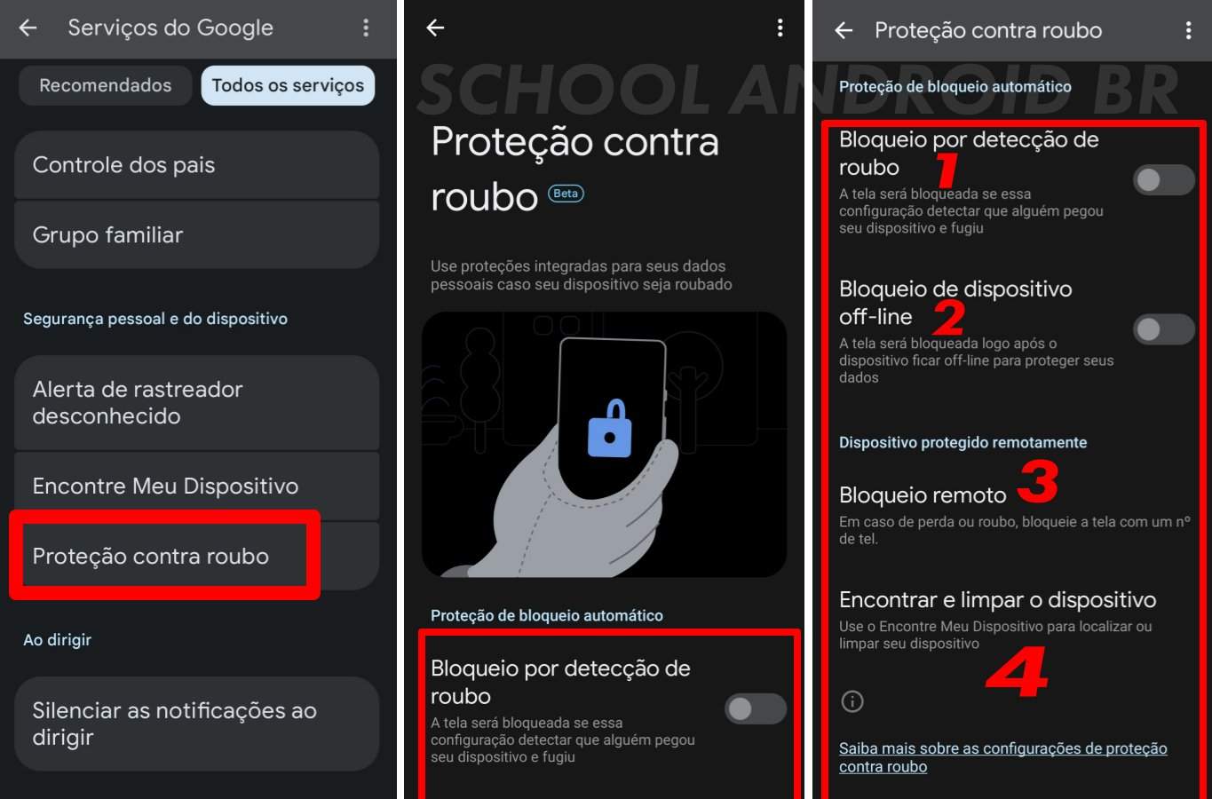 como ativar proteção contra roubo no Android