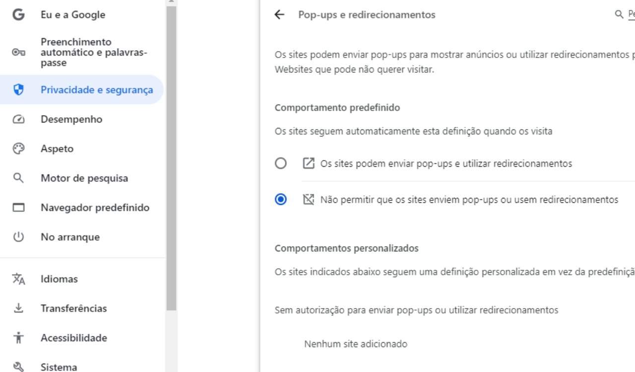 habilitar bloqueador de pop ups no navegador