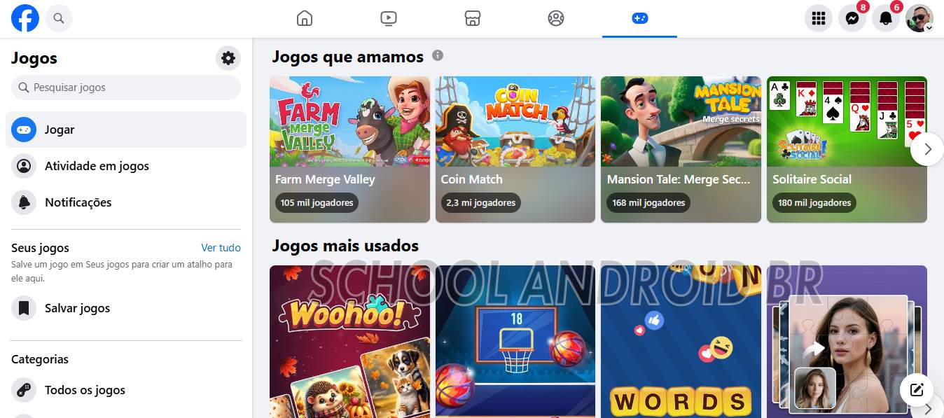 jogos no Facebook gaming