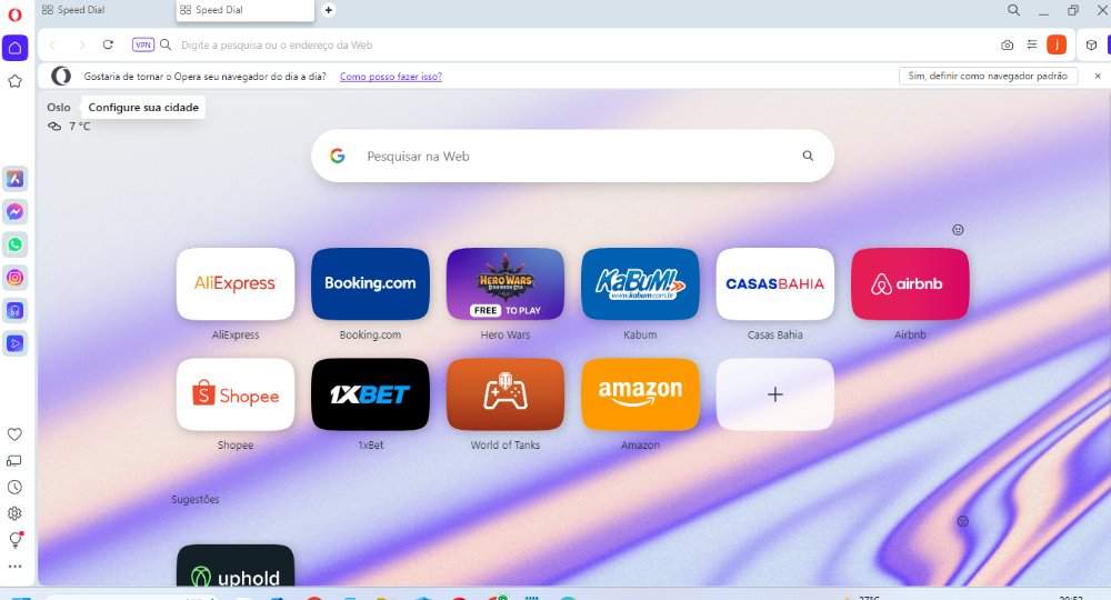 opera browser página inicial