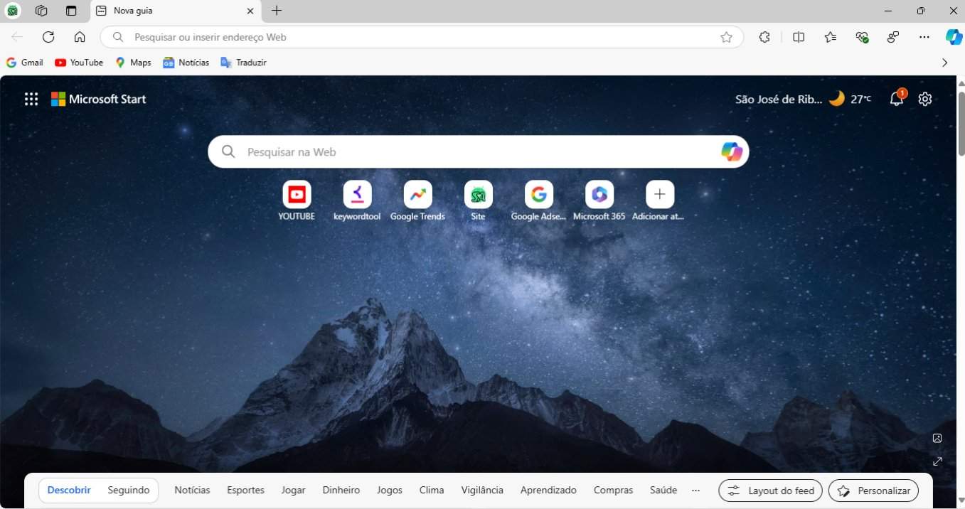 tela inicial da Microsoft Edge