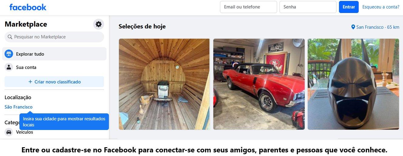 Facebook marketplace tela inicial