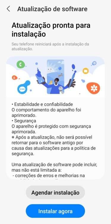 Print tela de Atualização de software smartphone Samsung