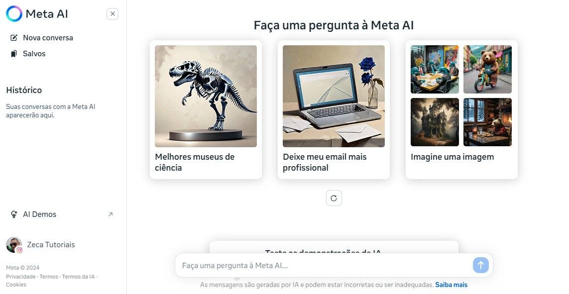 Tela inicial do Meta AI no computador