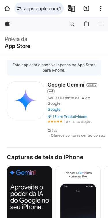 aplicativo Google Gemini na loja App Stone