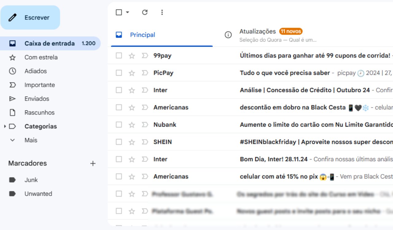 captura de tela de e-mails no gmail