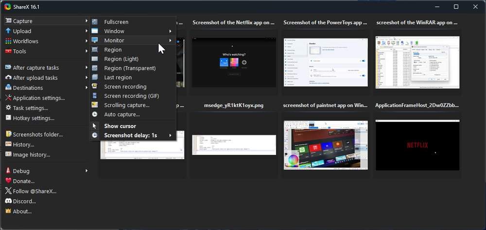 captura de tela do aplicativo sharex no windows 11