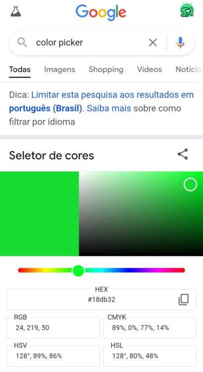 cores do widget de pesquisa google