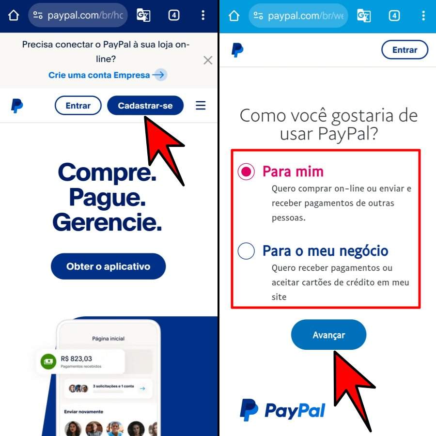 criar conta no PayPal guia