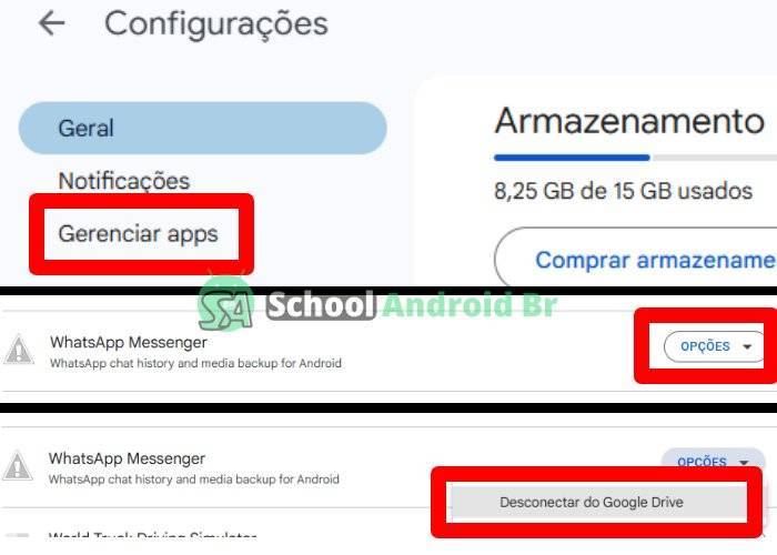 desconecte whatsapp do Google Drive 1