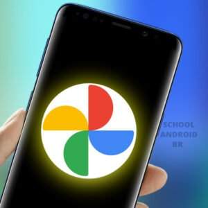 logotipo do Google fotos no smartphone com fundo luminoso