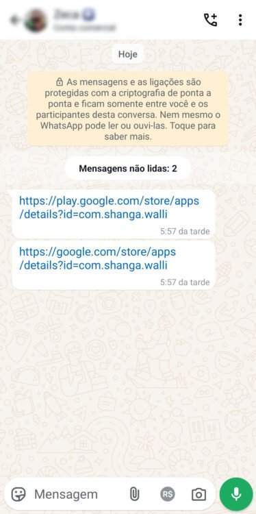 mensagem de número desconhecido no Whatsapp