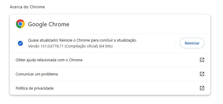 tela de atualização do Google Chrome no computador