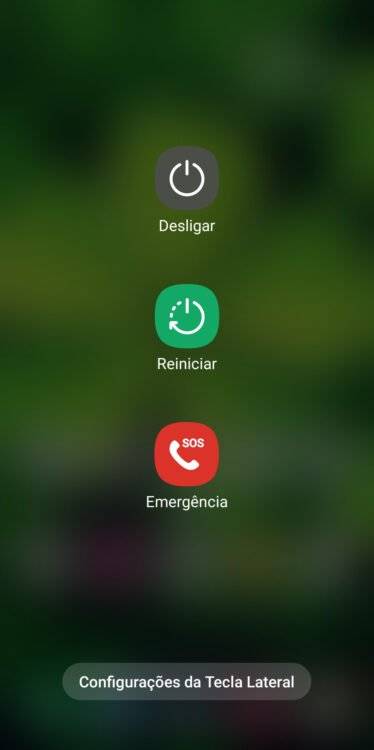 tela de desligar reinicia e emergência do Android