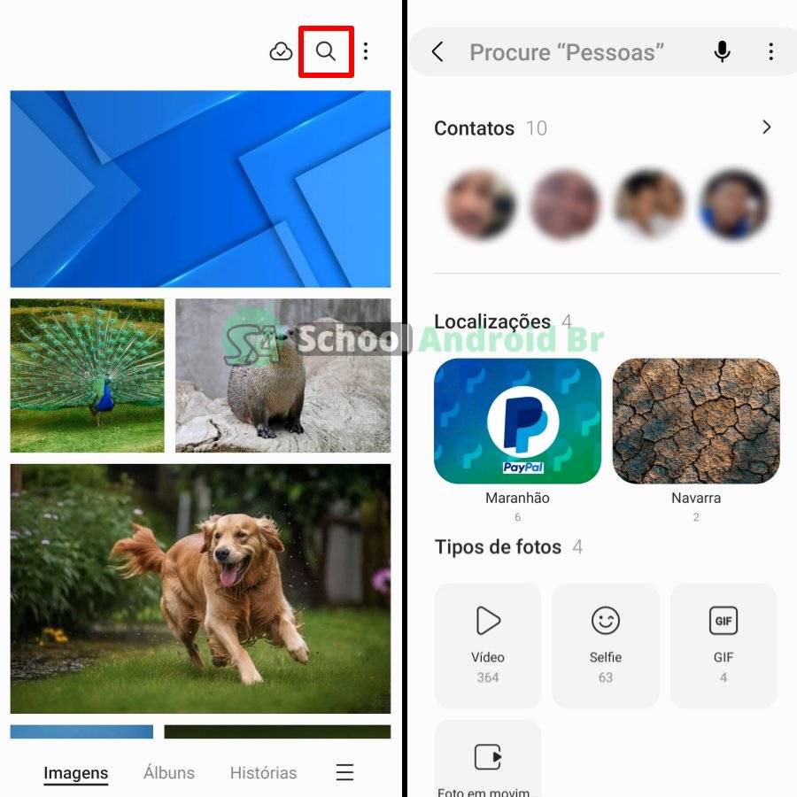 aba de pesquisa no aplicativo samsung gallery