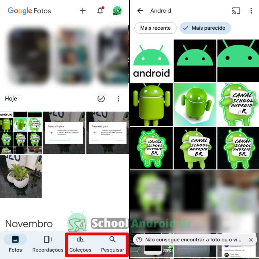 aplicativo google fotos mostrando resultados de pesquisa da palavra chave android