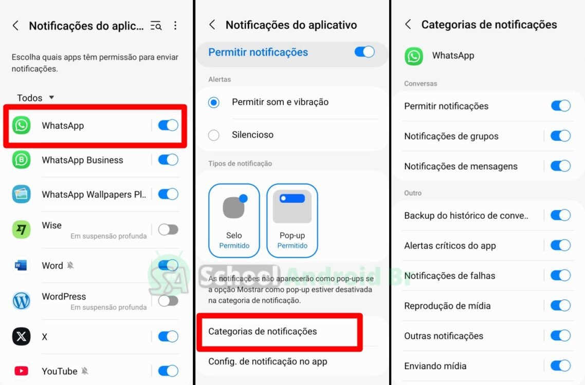 categorias de notificações para whatsapp no android