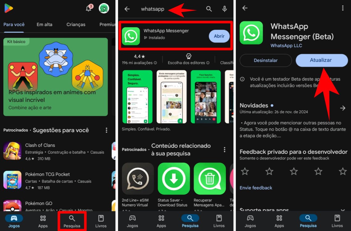 foto de perfil do WhatsApp não aparece - como atualizar whatsapp no celular Android