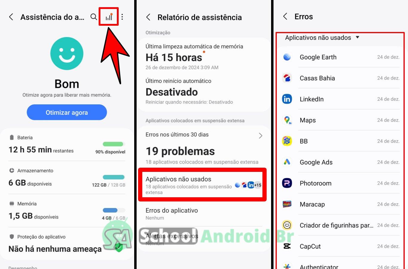 como ver aplicativos não usados em smartphones samsung